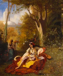 Una mujer argelina y su sirviente en un jardín, 1844