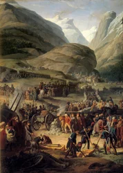 El ejército francés en Bourg Saint Pierre para la travesía del Gran San Bernardo el 20/05/1800 - Pintura de Charles Thevenin (1764-1838)