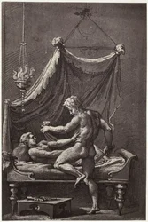 Reproducción fotográfica de un dibujo de Perino del Vaga, El rapto de Lucrecia