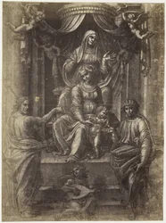 Reproducción fotográfica de un dibujo de Rafael, Ana, María y Cristo