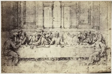 Reproducción fotográfica de un dibujo de Rafael, La Última Cena