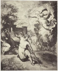 Reproducción fotográfica de un dibujo de Rafael, expulsión de Adán y Eva del paraíso