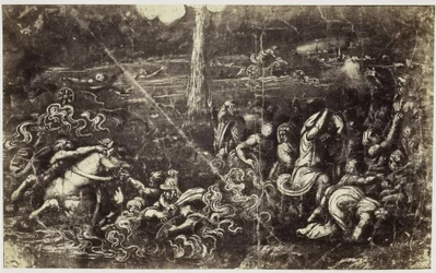 Reproducción fotográfica de un dibujo de Rafael, un ejército que se ahoga después de que Israel cruzara el Mar Rojo