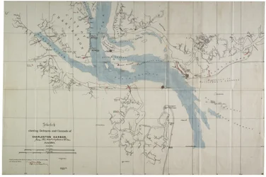 Boceto que muestra las defensas y canales del Puerto de Charleston, junio de 1864