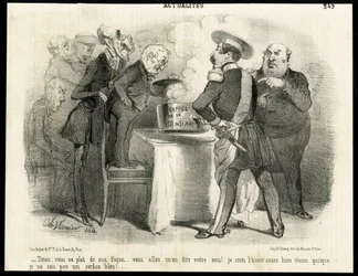 Ilustración de Charles Vernier en Le Charivari, circa 1851-11 - Recordatorio de la ley del 31 de mayo de 1850 - Elecciones, Presidente de la República, Tamaño, Ley, Derechos de voto - Thiers Adolphe, Napoleón III, Dupin Andre-Marie
