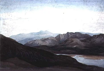 En el río Mawddach, Merionethshire, Cader Idris en la distancia