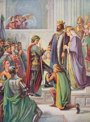 La Investidura del Príncipe Negro (1330-76) como Caballero de la Jarretera, ilustración de 