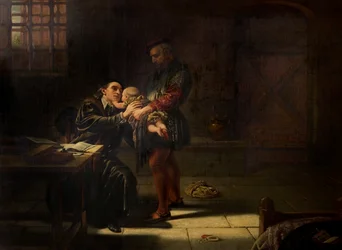 El martirio de Laurence Saunders en Coventry, panel central de tríptico, 1851