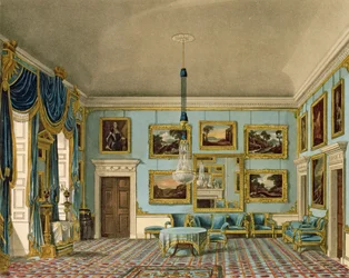 La sala de terciopelo azul en la Casa de Buckingham, grabado por Daniel Havell