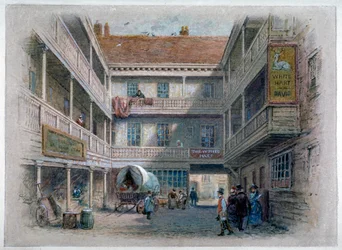 Patio del White Hart Inn, Borough High Street, Southwark, Londres, c1860