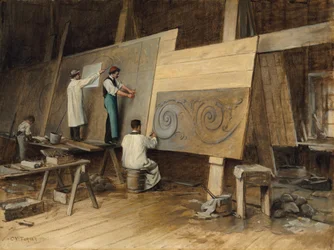 Artista ejecutando diseños para la Exposición Mundial Colombina, Chicago, 1893, 1894