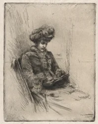 Mujer joven sentada, leyendo