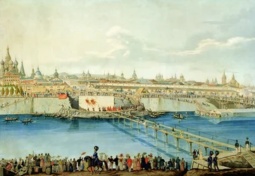 Colocación del Puente Moskvoretsky en Moscú, 1830