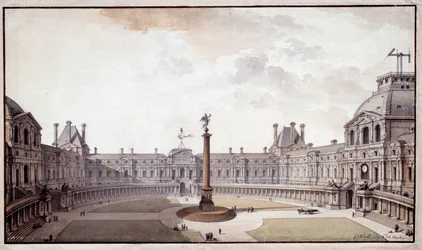 Arquitectura: proyecto para rediseñar el Salón Carré del Louvre. Dibujo en tinta y pluma por el arquitecto Charles de Wailly