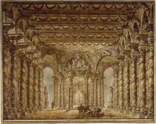 Diseño de escenario para la ópera Armide de Jean-Baptiste Lully, 1760