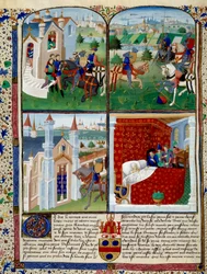 Ilustración de la novela de Tristán: inicio, torneo y muerte. Miniatura del Maestro Dit De Charles Du Maine (ca. 1450 - 1460). Chantilly, Museo Conde