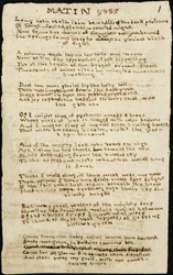 Poema de Charlotte Bronte. Copia autógrafa, con tachaduras, del poema "Matin". 12 de noviembre de 1830, en Haworth, co. York: 1830. Haworth, co. York.