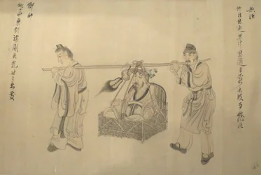 Detalle del pergamino "Escenas de la vida de Tao Yuanming", de Chen Hongshou, 1650, Academia de las Artes de Honolulú.