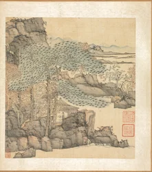 Paintings after Ancient Masters: Scholar Reading in a Thatched Hut by a Waterfall