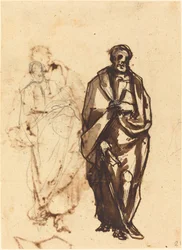 Figura Drapada con un Bastón