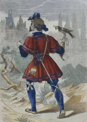 Halcón en la casa de François Ier en el siglo XVI, ilustración de 