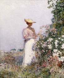 Dama en el jardín de flores