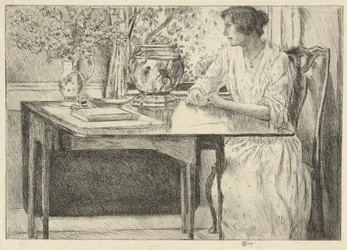 La Mesa Colonial (Holley House, Cos Cob) (anverso); paisaje con granero (verso)