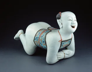 Almohada de porcelana china en forma de niño semi-desnudo