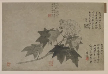 Una rama de peonía de madera, posiblemente dinastía Qing