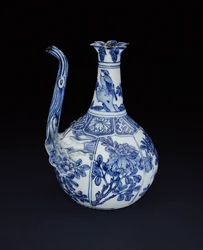Jarra de granada kraak azul y blanco pintada con pájaros y flores, Wanli, 1580-1600