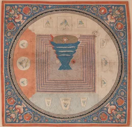 Mandala cosmológico con el Monte Meru