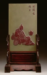 Pantalla de escritorio que muestra a un erudito borracho, probablemente Tao Yuan-ming, principios de la dinastía Ching