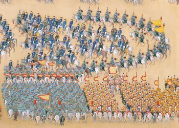 Revisión del gran desfile de tropas del emperador Qianlong, rollo de mano