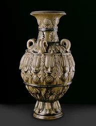 Jarra de cerámica con decoraciones moldeadas, sitio de Yue Kikn, Período de las Seis Dinastías