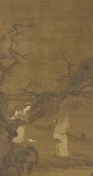 Hombre y mujer disfrutando de flores de ciruelo, dinastía Ming o Qing, siglo XV-XVIII