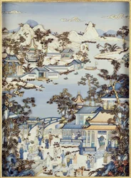 Paneles que representan figuras en una terraza, período Qianlong, 1736-95