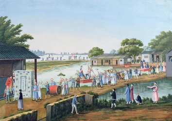 Procesión durante un festival en China celebrando una buena cosecha