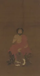 Sakyamuni sentado sobre tres criaturas demoníacas, posiblemente dinastía Yuan-principios de la dinastía Ming, siglo XIV-XV
