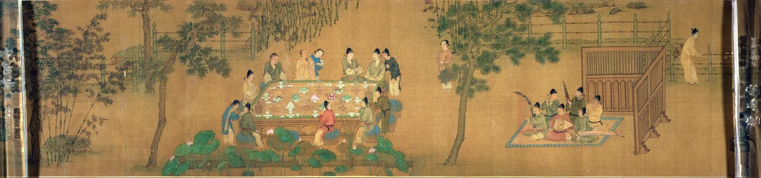 Reunión de eruditos en un jardín de bambú