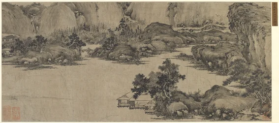 Retiro de eruditos en el río, posiblemente dinastía Qing