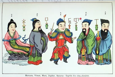 Los espíritus de los cinco planetas, Mercurio, Venus, Marte, Júpiter y Saturno, reproducido en Recherche sur les superstitions en Chine por el Padre Henri Doré y publicado en 1911