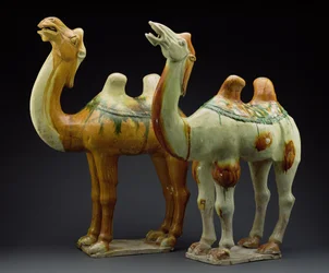 Dos camellos, Dinastía Tang (618-907) (barro vidriado)