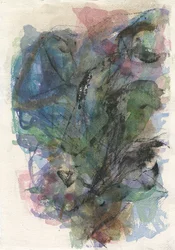 Composición abstracta, Serie formas orgánicas/plantas, 2021 (acuarela, gouache y carboncillo sobre papel de acuarela)