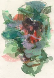 Composición abstracta, Serie formas orgánicas/plantas, 2021, acuarela, tinta, carboncillo y gouache sobre papel de acuarela