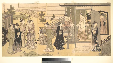 Una escena disfrazada de La historia de Genji (Fūryū Yatsushi Genji), capítulo 33, «Hojas de glicina (Fuji no uraba)»