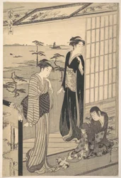 Genji en el exilio en Suma, de la serie Genji con apariencia moderna y a la moda (Fūryū yatsushi Genji: Suma)