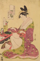 Oiran Hanaogi de la casa Ogi-ya, de la serie: Seis poemas sobre las bellezas de Yoshiwara representadas como flores / Seiro bijin rokkasen