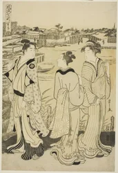 Ono no Komachi en el templo Seki, de la serie Las siete Komachi a la moda (Furyu nana Komachi), c.1788 (xilografía en color; oban)