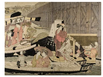 Escena del río Sumida (de un pentaptico)