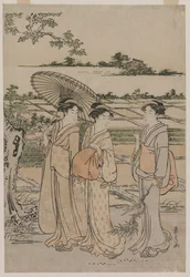 Tres mujeres paseando por el campo, mediados de la década de 1780